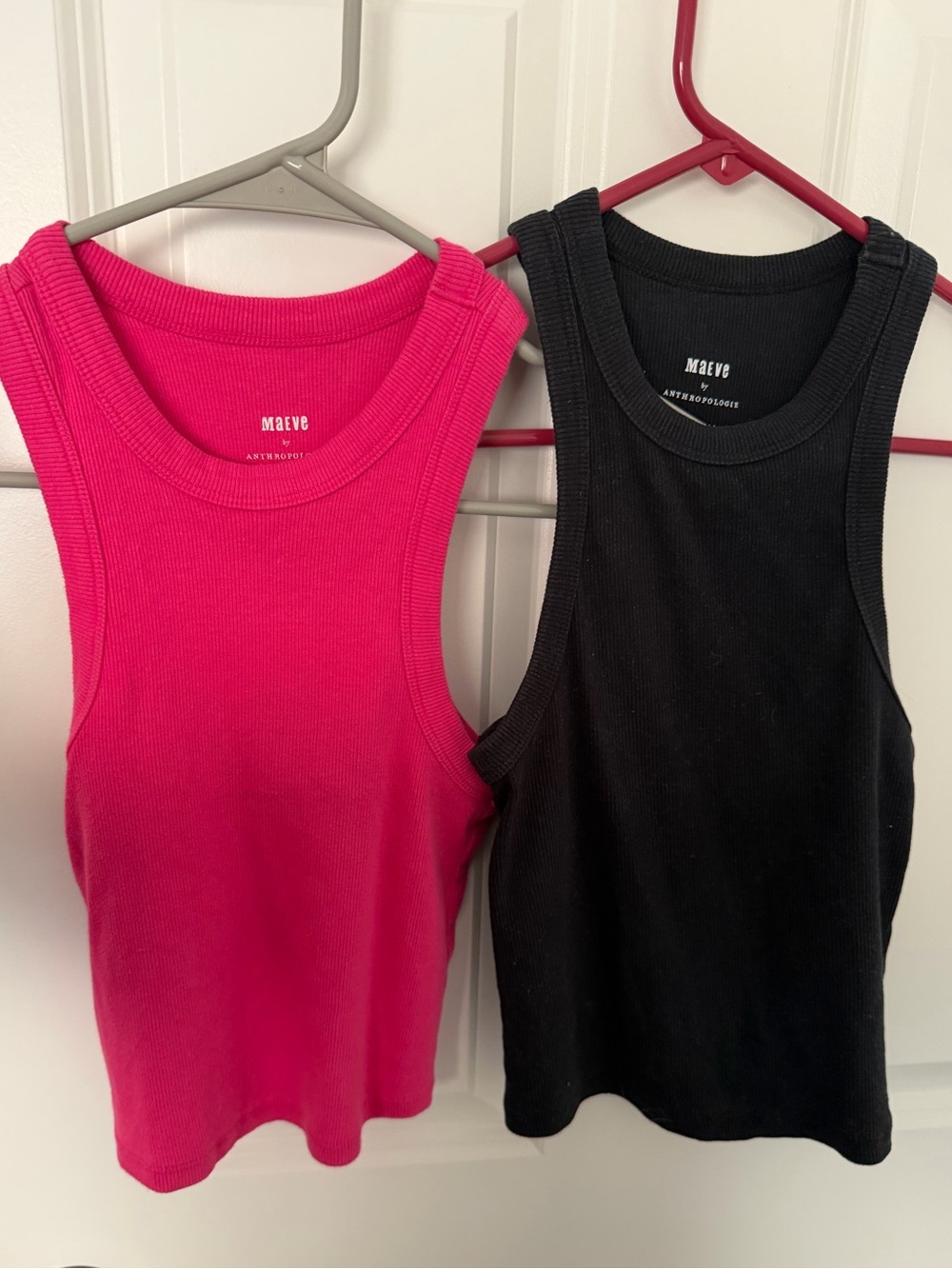 Maeve by Anthropologie Ribbed Tank Tops - Hot Pink and Black